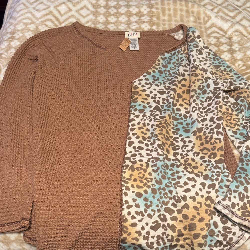 BiBi Brown and Leopard Pattern Sweater